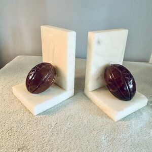 2 Marble/Alabaster and Brown Marble Football Bookends